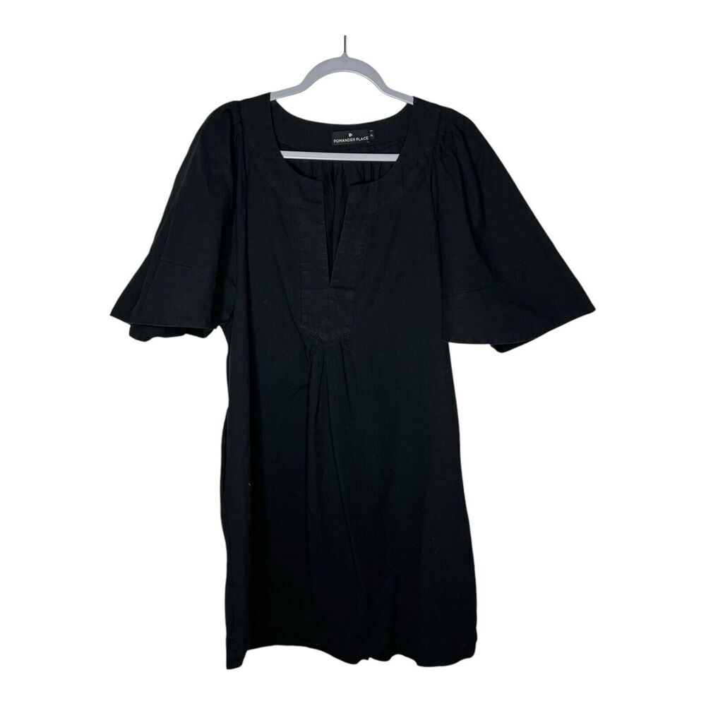 Pomander Place Dress Womens XL Black Cotton Tunic Bell Sleeves Casual Tuckernuck